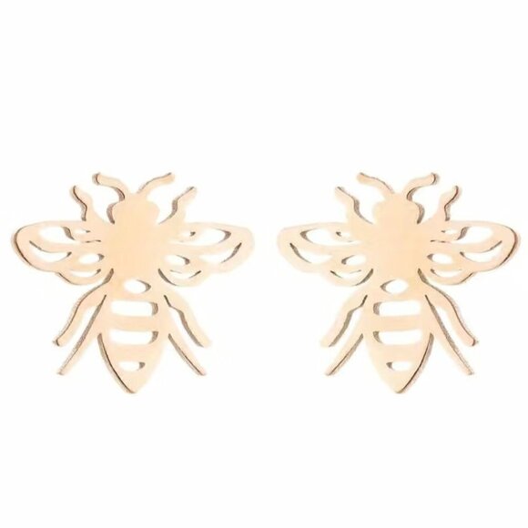 Bumble Bee Stainless Steel Stud Earrings #814 (Color: Silver) - Picture 8 of 12